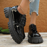 Purpdrank  Black Patent Leather Platform Loafers Women 2025 Autumn Thick Bottom Pu Leather Shoes Woman Plus Size Lace Up Student Shoes 42