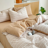 Purpdrank  Washed Cotton Color Woven Jacquard Bedding Set Duvet Cover Linen Fitted Sheet Pillowcases Home Textile