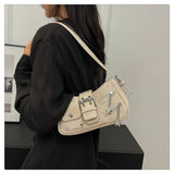 Purpdrank  Retro Rivet Underarm Bag Star PU Girl Shoulder Bag Zipper Large Capacity Crossbody Bag