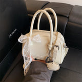 Purpdrank  Mini Boston Shoulder Crossbody Bags For Women Lace Bowknot Round Top-handle Bag With Heart Pendant 2025 Designer Handbags