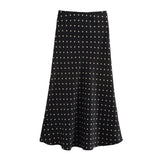 Purpdrank  5 colors Spring Summer Women Elastic High Waist Polka Dot Satin Skirt Mid Long A-line Skirts Femme
