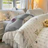 Purpdrank  Korean Princess Style Bedding Set With Lace Skin-friendly Soft Duvet Cover Set Bed Sheet Pillowcases Comforter Four Piece Sets