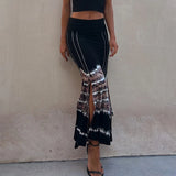 Purpdrank  Women Summer New Beach Style Simple Long Skirts Loungewear Fashion Printing Slim Vintage Patchwork Ladies Skirts Streetwear