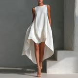 Purpdrank  Women Sexy O Neck Bohemian Maxi Dress Spring Casual Solid Loose Irregular Party Dress Summer Chic Sleeveless Vacation Dress