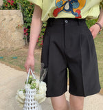 Purpdrank  Summer High Waist Elegant Women's Shorts 2025 New Solid Single Button Casual Loose Office Wide Leg Half Pants Female