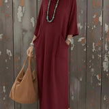 Purpdrank  Spring Fashion Women's Comfortable High Collar Loose Knitted Long Sleeve Dress with Pocket Straight Cut Maxi Dress