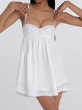 Purpdrank  Sexy Plaid Spliced Embroidery Lace Bra Corset style Mini Dress Women Bow Lacing up Backless Party Skater Sling Robe Holiday