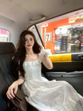 Elegant 2000s Vintage Y2k Midi Dress Women Casual Retro Beach Style Short Sleeve Dress Even Party Chic One Piece Dress Korean