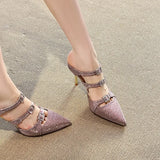 Purpdrank  Summer New Open-toed Rhinestone Sequins Pointed High Heels Women's Stiletto Sandals