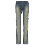 Purpdrank  Vintage Light Wash Distressed Paneled Jeans Y2K Slim-Fitting Low-Waisted Stitched Denim Pants Women Streetwear Retro Jeans