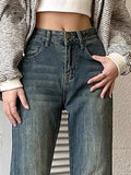 Purpdrank  Women's Casual Retro Blue Micro Flared Jeans Spring and Autumn New American Yk2 Fashion Women High Waisted Loose Flared Jeans