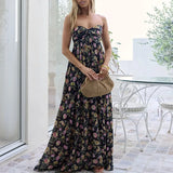 Purpdrank   Fashion Backless Hollow Out Summer Long Dress Female Casual High Waist Beach Dress Vintage Printed Pleated Bohemian Dress