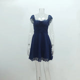 Purpdrank  Spring and Summer Dress Temperament Short Square Neck Suspender Skirt