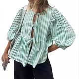 Purpdrank  New European and American Sweet Casual Strap Crew Neck Bubble Sleeve Versatile Shirt