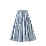 Purpdrank  Vintage Plaid High Waist Large Swing A-line Skirt for Women Casual Long All-match Slim Look New Style 2188