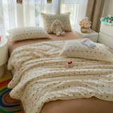 Purpdrank  Summer Quilt Four Piece Set Floral Printed Soft Bedroom Decor Bedding Set Summer Quilt Bed Sheet With Pillowcases Home Textiles