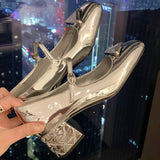 Purpdrank - 2023 Luxury Brand Designer Women Crystal Triangle Mary Janes Chic Metallic Silver Rhombic Leather High Heels Pumps Party Shoes