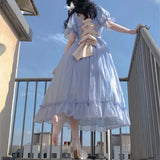 Blue Puff Sleeve Dress Vintage Skirt Fairy Lady Super Mori Style