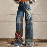 Purpdrank  Vintage Gradient Faux Denim Pants Womens Wide Leg New Fashion High Waist Casual Retro Punk Women Faux Denim Trousers Jeans