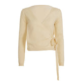 Purpdrank  Autumn Streetwear All Match V Neck Long Sleeve Solid Y2k Knitted Bandage Cardigan