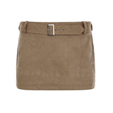 Purpdrank  Elegant Fashion Solid Pu Leather Skirts With Sashes Slim-Fitting Low-Waisted Supper Mini Skirts Women Summer Fashion Ladies