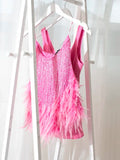 Purpdrank  Sexy Pink Sequined Tassel Faux Feather Two Piece Sets Women 2025 Fashion Y2K Party Club Outfits Summer Tank Tops and Mini Skirts