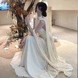 Purpdrank  Backless Halter Apricot Chiffion Maxi Dress Women Sleeveless Lace-up Elegant Vintage Clothing Lady Streetwear Party Vestidos