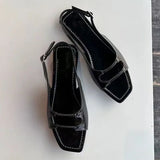 Purpdrank  Retro Square Toe Buckle Flat Sandals Women Fashion Sewing Slingback Brand Designer Shoes Summer Non-slip Roman Style Beach Shoes