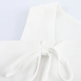 Purpdrank  Women White Sleeveless Dress Summer V-neck Lace Up A-line Mini Dresses American Style Casual Simple Solid Color Sundress