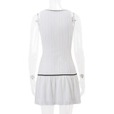 Purpdrank  y2k Dress Women Summer Lace Patchwork Sleeveless Tie-up Front Ruffle Pleated Mini Dress 2000s Evening Party Dresses