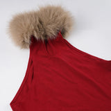 Purpdrank  Vintage Patchwork Fur Trim Collor Tank Tops Christmas Hollow Out Sleeveless Tanks Women Summer Fashion Streetwear Party