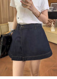 Purpdrank  Fashion Irregular Pleated Denim Skirts for Women Summer 2025 New High Waist Slim A-line Skirt Pants Female Mini Shorts Skirt