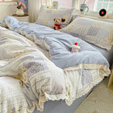 Purpdrank  Double Layer Yarn Bedding Set Print Floral Four Pieces Set Soft Comfortable Duvet Cover Bed Sheet With Pillowcases Home Textiles