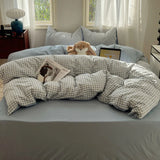 Purpdrank  Striped Bedding Set INS Nordic Girls Soft 100% Cotton Bed Sheet Queen King Size Duvet Set Comforter Set Pillowcase Bed Linens