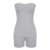 Purpdrank  Europe Women's Fashion Knitted Pit Strip Summer Solid Color Fashion Casual Suit 2 Pieces Matching Suit Tracksuits