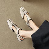 Purpdrank   Summer Women Shoes Split Leather Shoes for Women Square Toe Chunky Heel Women Sandals Retro Cover Toe Ankle Strap Shoes
