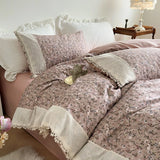 Purpdrank  Korean Princess Style Pastoral Floral Lace 100% Cotton Single Queen King Bedding Set Duvet Cover Flat/Fitted Sheet Pillowcases