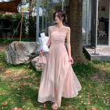 Purpdrank  Pink Fairy Tank Dress New Style Women's Beach Vacation French Style Dress Sleeveless Summer Clothing Forest System