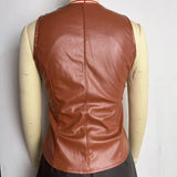 Purpdrank  Women Slim Brown PU Leather Vest Women Slim Button Sleeveless Top