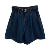 Purpdrank  Dark Blue Pleated Denim Shorts for Women 2025 New Summer High Waist Thin Wide Leg Jeans Shorts Casual Loose A-line Hot Pants