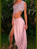 Purpdrank  Sexy Y2K Two Piece Women Dress Sets 2025 Fashion Flower Sequined Lace-Up Backless Cropped Top and Split Long Skirts Matching Set