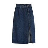 Purpdrank  Women's Midi Denim Skirt Spring Side Split High Wasit Jeans Skirts Straight Female A-line Pencil Skirt
