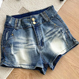 Purpdrank  American Retro Denim Shorts For Women Summer New Casual Ripped Tight Hot Pants Fashion Washed Distressed Hot Girls Shorts