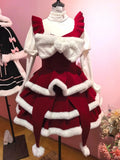 Purpdrank  Winter Christmas Sweet Lolita 2 Piece Sets Fit Chic Blouses + Fuzzy Fluffy Dresses New Kawaii Slim Fashion Warm Cute Outfit