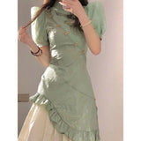 Purpdrank  Double Layer Bubble Sleeved Improved Cheongsam New Modern Chinese Style Slim Dress Elegant Embroidery Traditional Qipao