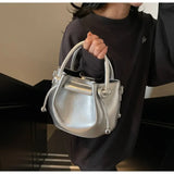 Purpdrank  Luxury Fold Drawstring Bucket Bag Korean Style PU Leather Crossbody Bag Simple Design with Inner Bag Women Satchels for Women