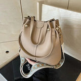 Purpdrank  High Quality Solid PU Bucket Shoulder Soft Crossbody Bags Korean High-end Design Large Capacity Women's Handbags