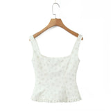 Purpdrank  Sexy Floral Print Lacing Up Bow Ruched Chest Camisole Women Wood ears Hem Corset Tank Tops Side Zipper Girl Sexy Slim Crop Top