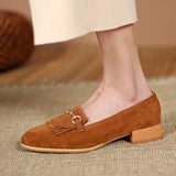 Purpdrank  Casual Woman Shoe Female Footwear Metal Chain British Style Round Toe Fringe Shallow Mouth Dress Buckle Preppy Tassel Big Size R