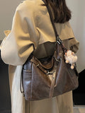 Purpdrank  Retro Large Capaci Tote Bag Women's Spring 2025 Faionable Casual Bapa Handbag Soft PU Leather Single oulder Strap